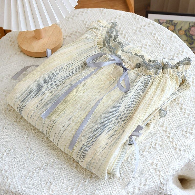 睡裙女春秋纯棉纱布双层绉布长袖连衣裙大码夏季外穿薄款短袖睡衣