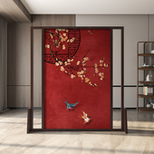 新中式 移动屏风隔断客餐厅玄关茶室酒店办公室酒店红色中国风座屏