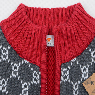 童装春秋新款儿童纯棉毛衣男童 麻花立领拼色拉链开衫 百搭不起球