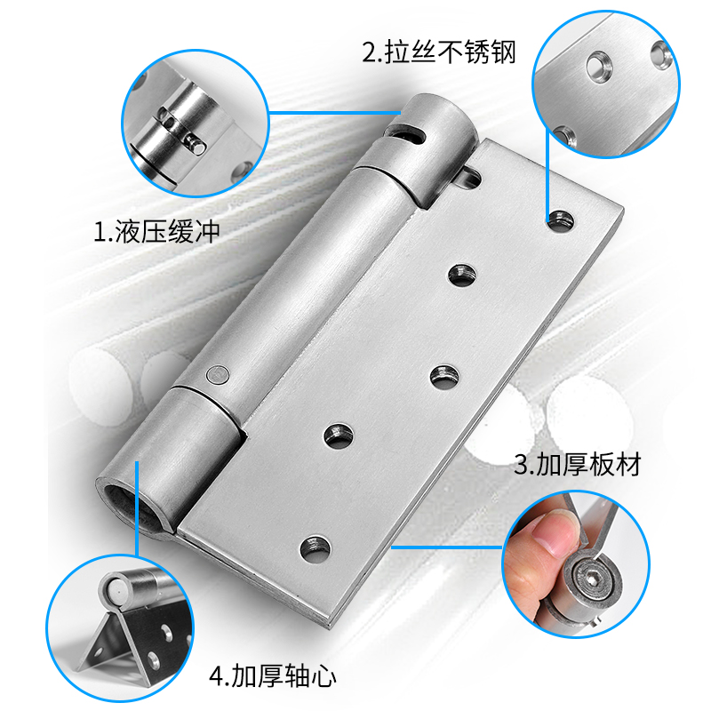 加厚不锈钢铰链液压缓冲闭门器单开双开暗门合页弹簧自动回弹合页