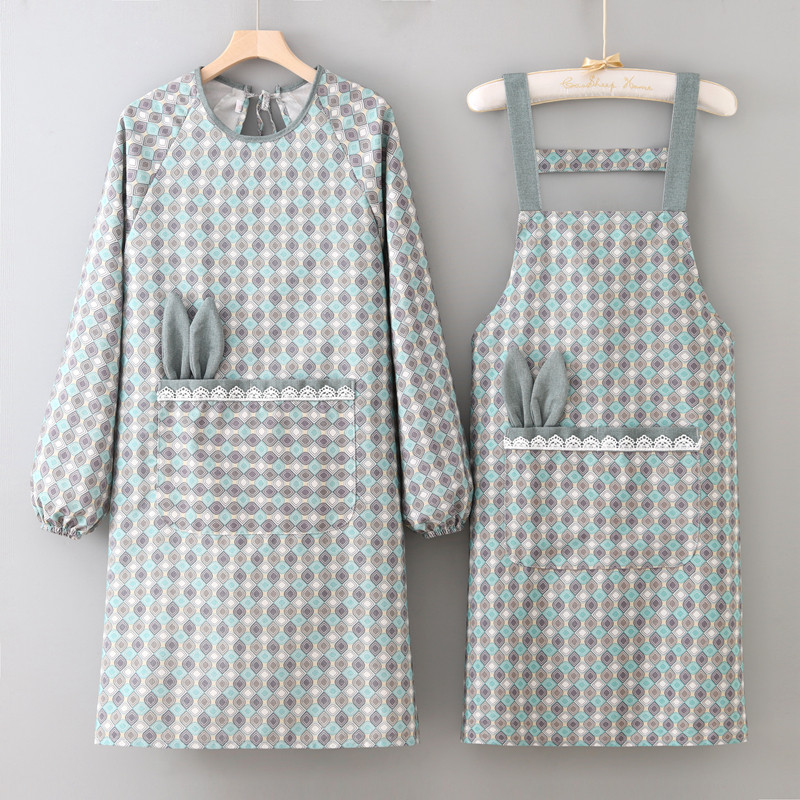 新款长袖帆布围裙厨房家用透气反穿罩衣成人时尚上班专用工作服女