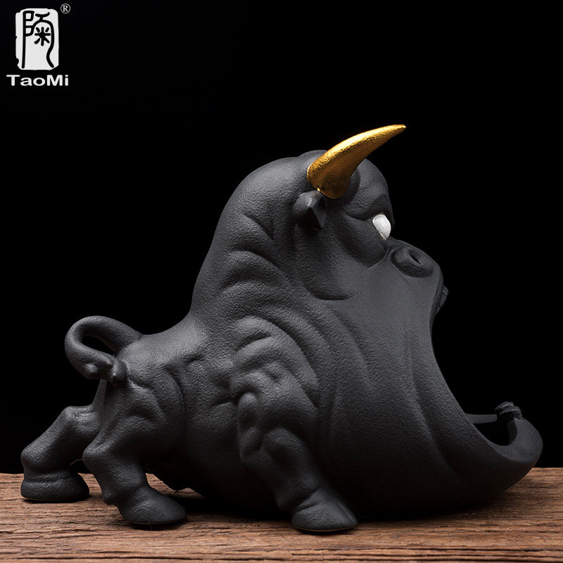 陶迷创意卡通牛烟灰缸防飞灰车载家用客厅大容量陶瓷烟缸家居摆件