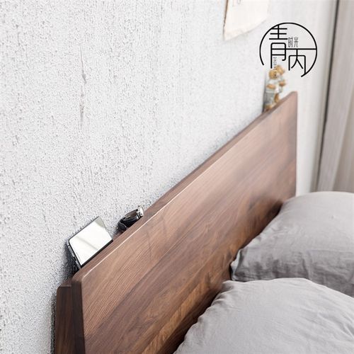 青丙时光北欧黑胡桃木双人床日式1.5/1.8米实木光阴床卧室2.0x2.2