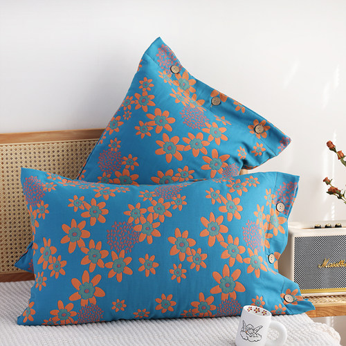 纽扣纯棉纱布枕套48cmx74cm一对装加厚单人全棉乳胶枕头套枕芯套