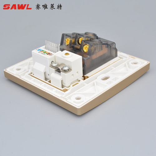 86型香槟金网络带五孔电源插座金色二三插加电脑电视网线模块面板