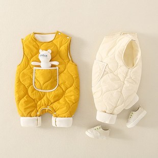 婴儿连体衣背带裤背心马甲宝宝秋季棉裤新生儿秋冬装外穿夹棉裤子
