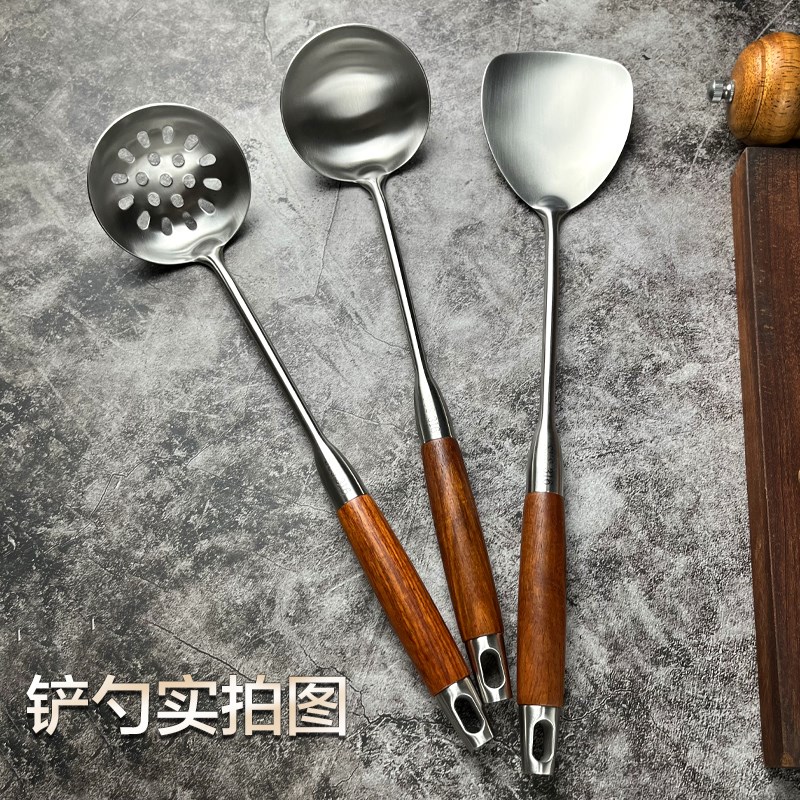 316不锈钢小锅铲迷你炒菜铲汤勺铲子厨具家用不粘锅铲勺套装木柄