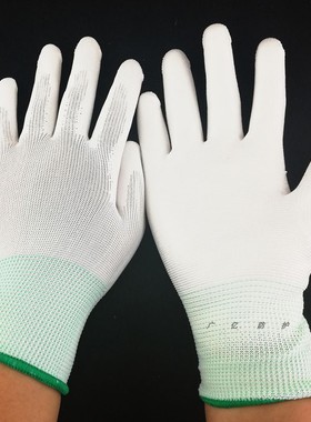 包邮18元/12 双PU508白色PU涂掌手套尼龙挂胶手套劳保工作防静电