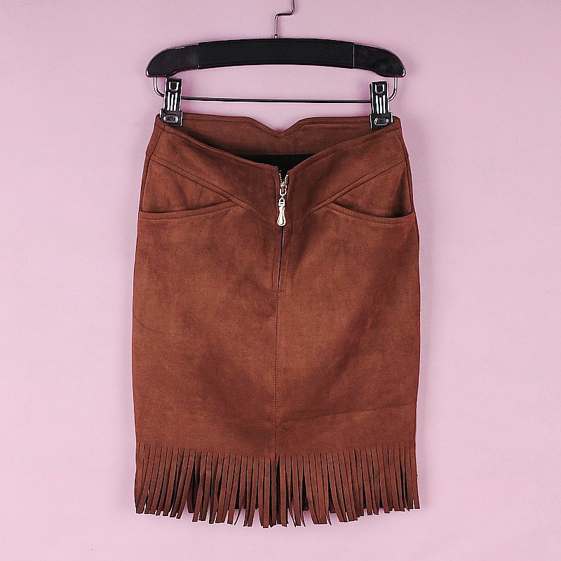 2024春秋款麂皮绒流苏半身裙a字裙女 高腰鹿皮绒包臀裙防走光大码