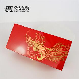 现货 大红色钢琴烤漆凤钗盒 喷漆三金首饰盒 发钗结婚首饰木盒