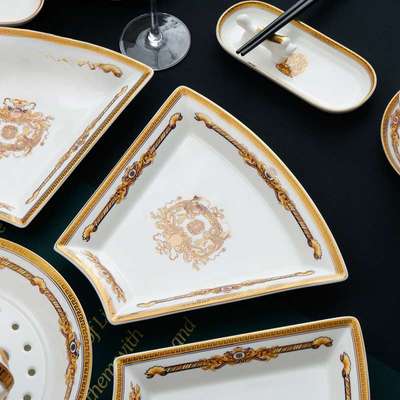 扇形拼盘餐具组合家用圆桌餐盘骨瓷碟子8英寸家庭团圆盘子深菜盘