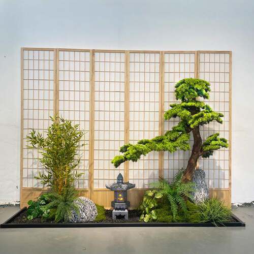 仿真竹子绿植景观造景室内楼梯下公司别墅植物新中式装饰流水摆件