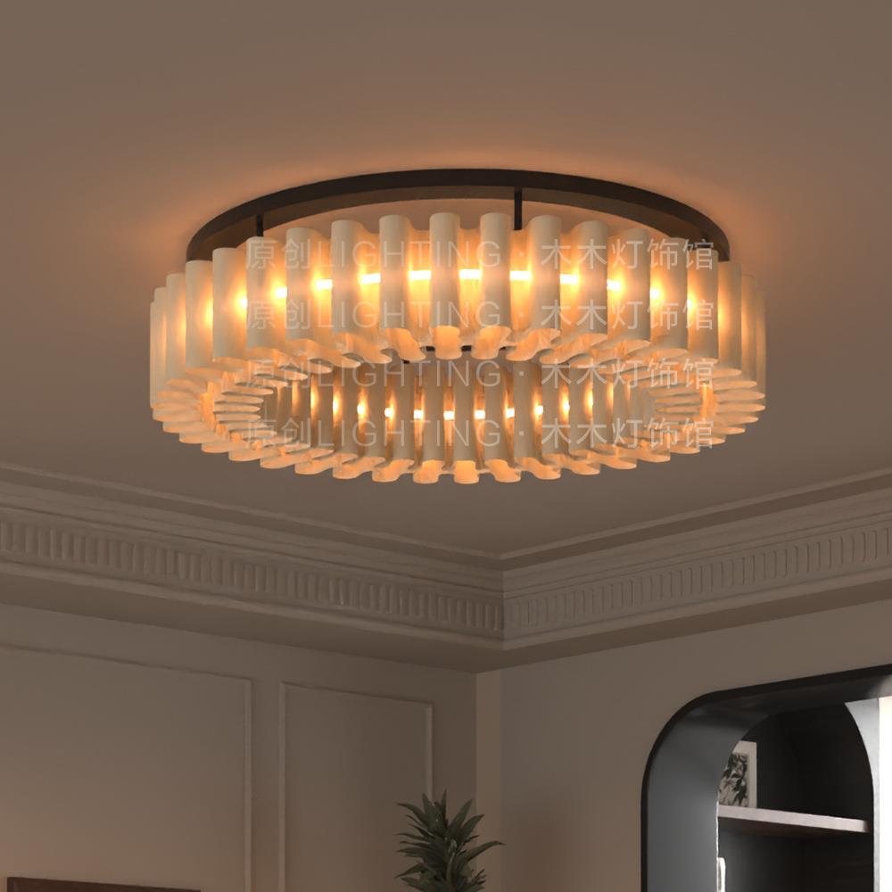 客厅吸顶灯法式中古风卧室书房复古奶油风圆形主灯设计师艺术灯具