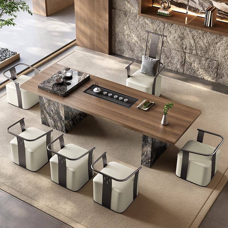 高端办公室轻奢岩板茶桌椅组合现代简约家用阳台泡茶台烧水壶一体