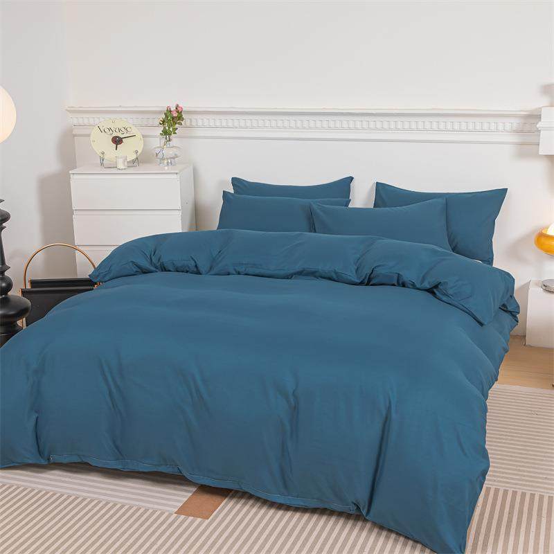 水洗棉磨毛纯色双拼四件套酒店三件套水洗棉床单被套床笠套件