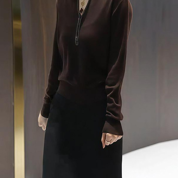 玉美雅【旗舰精选套装】秋冬款气质烫钻领轻奢长袖高腰垂感半身裙