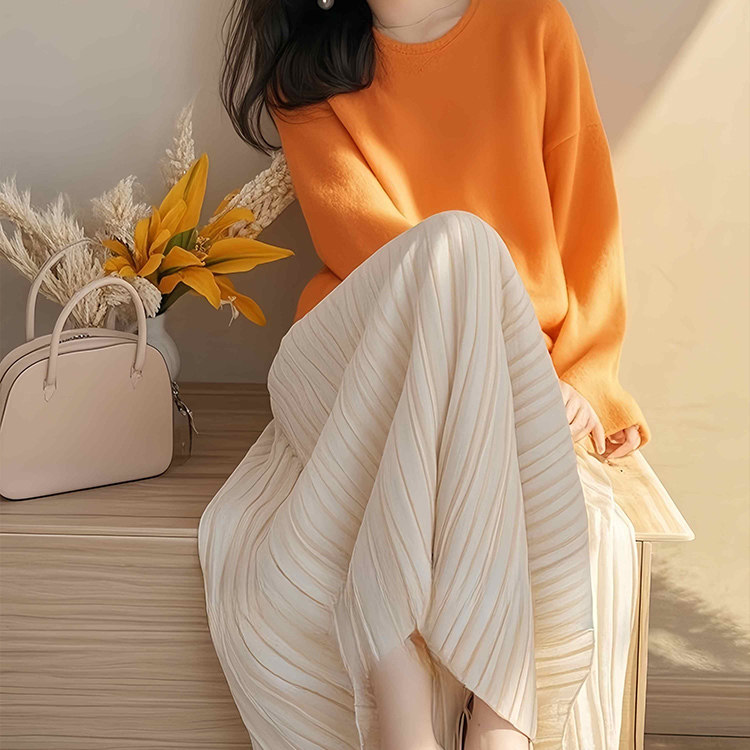 玉美雅【专柜品质套装】春秋韩系多巴胺针织衫高腰遮肉百褶裙女