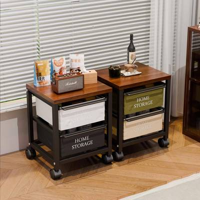 简约架风复古铁艺布帆合抽屉多层组柜整理储物置物日y75437式卧室