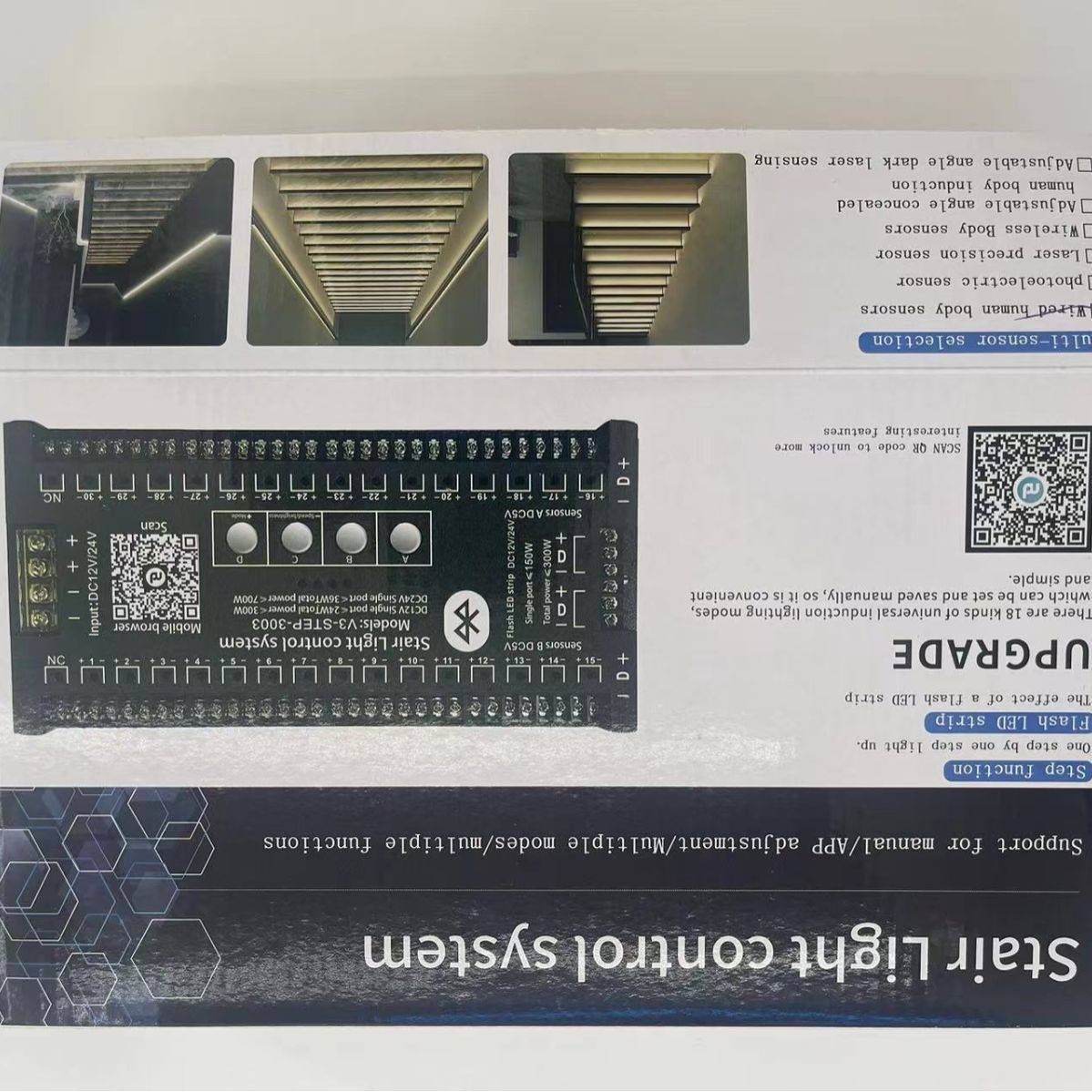 英文版3003网红楼梯踏步灯智能感应控制器APP声控追光跑马二合一