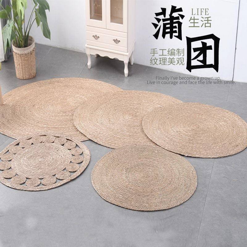 手工日式蒲客草编织PY田园服地毯铺垫圆形厅家用道装摄影装饰拍照