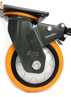 轮向轮荣脚轮墨绿6寸双橙色圆面聚氨酯静音环保轮刹单载重3J07S-0