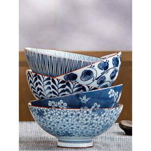 F75SJST8W碗BZ7和风下彩陶瓷碗釉家用套餐具饭面碗青花瓷碗装 礼