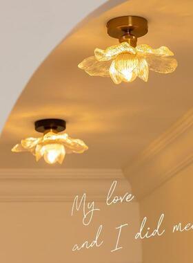 古风胡式桃木色餐桌花瓣吊灯中法简约吧台灯复78050古莲韵过道吸