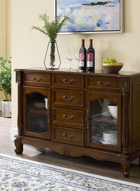 美式餐柜餐水边柜实木酒柜茶台碗客厅简美家具ZG-66810厅橱柜多功