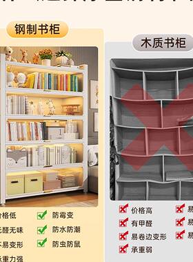 钢书制带书柜门防尘家用AST一体靠墙置可移动儿童架落地物架收纳