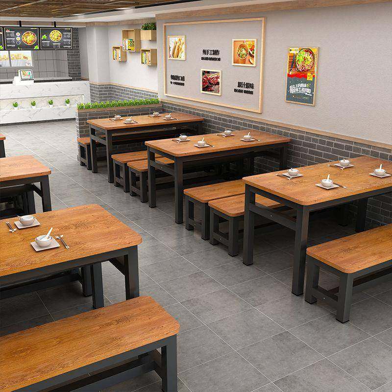 简约现代快餐桌椅组合人吃桌食方堂MSC桌租房家用4人6长小形吃饭