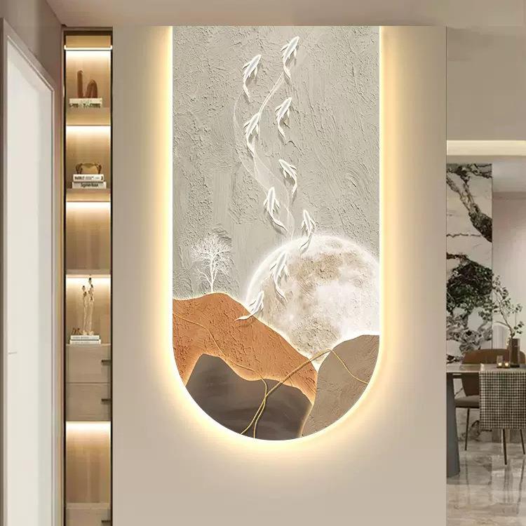 入户鱼图跃龙门代画发光壁画走廊正对墙al202303灯装饰画现玄关过