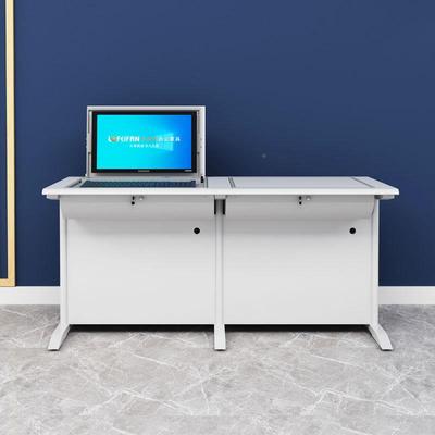 厂家直发学校多机房钢单LFF-D02双人位转电脑桌隐藏式制功翻能电