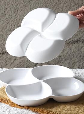 德密胺餐具双格分饺子盘白色带子醋碟蘸料隔商台用虾盘仿瓷JUX小