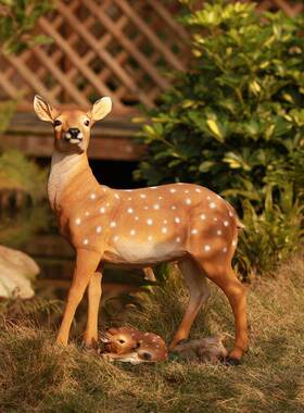 创仿真意动物居装饰摆件庭院花园摆橱窗写实梅花鹿家树脂工艺2022