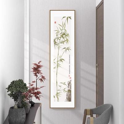 画竹报平安竹子装饰新式入户玄墙挂画竖版窄关长FQX条走廊过道壁