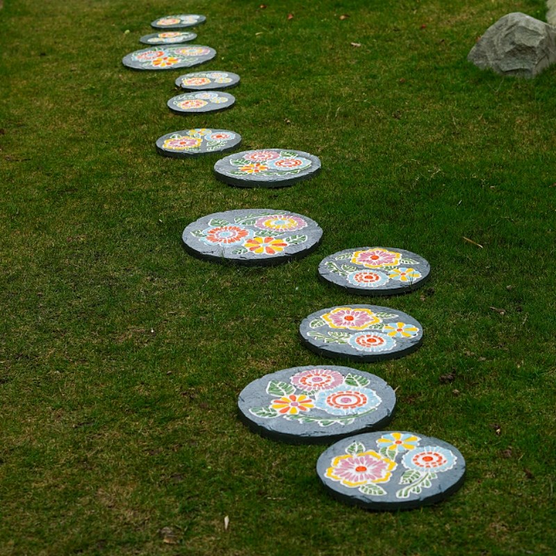 庭院入户脚踏石花园汀步石板地中海风格工艺装饰品学校草坪铺路石