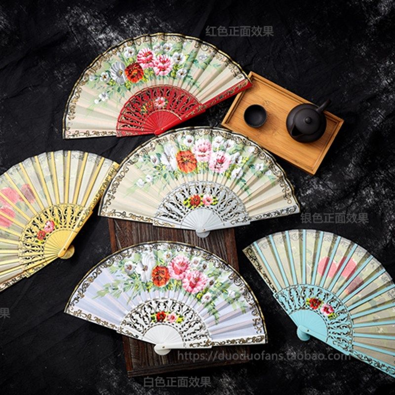 Anita木扇定制西班牙团体舞蹈扇子双面多色可选古典折叠扇走秀款图片