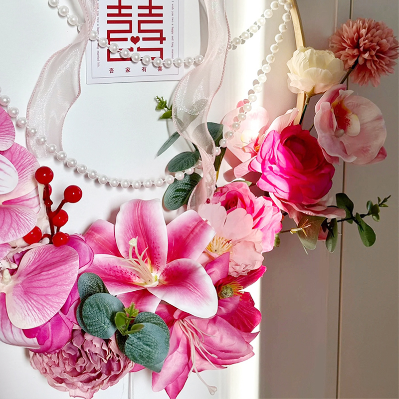 创意婚房装饰高档婚礼布置立体仿真花束装饰婚房门喜字挂饰婚庆用