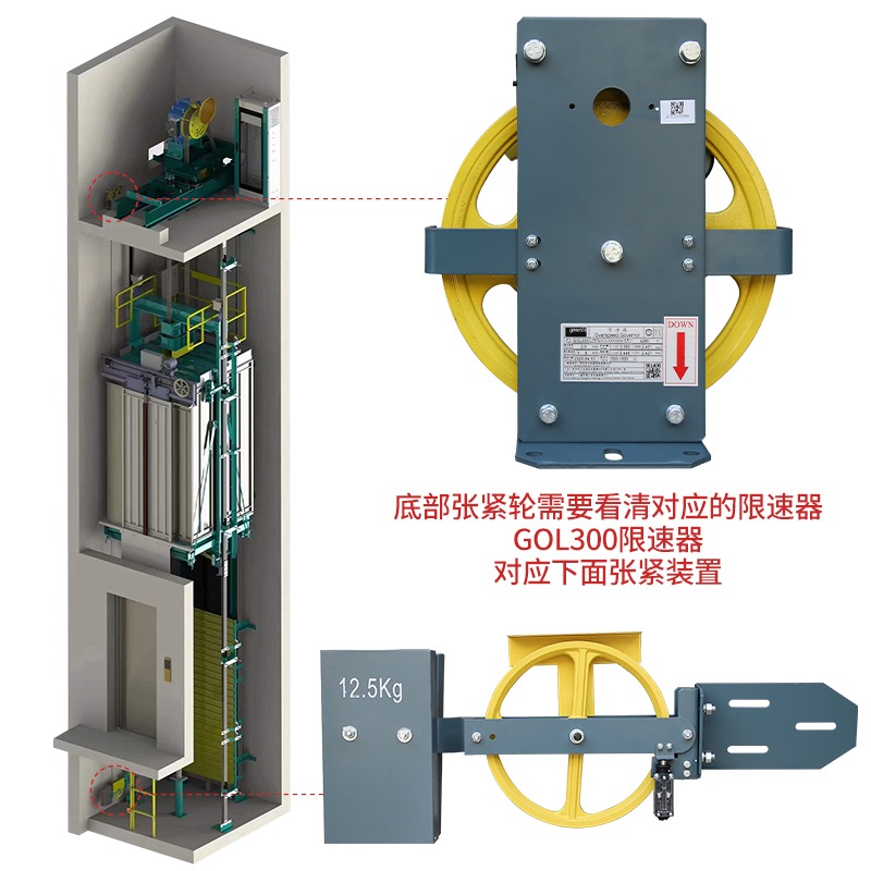 电梯底坑限速器涨紧装置适用蒂森限速器底坑张紧轮直径320003