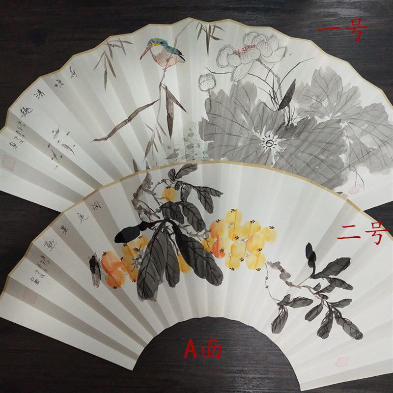 苏工超薄纯手绘扇面可配10寸15方18方扇骨国画写意花鸟反面书法