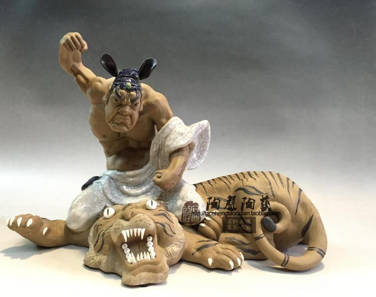 推荐武松打虎生肖门厅陶瓷石湾公仔家居客厅工艺中式人物饰品摆件