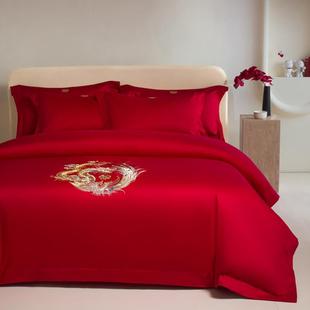 25新品 100支A类婚庆四件套全棉喜庆结婚龙凤刺绣被套纯棉婚嫁床单