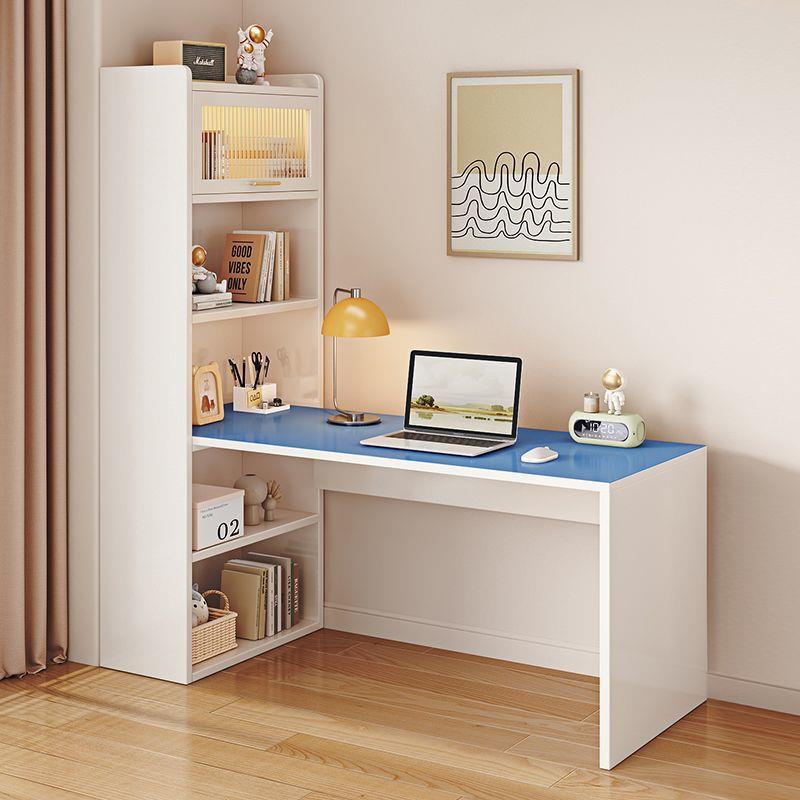 实木转角书桌书柜一体桌学生学习桌写字桌奶油风小户型办公电脑桌