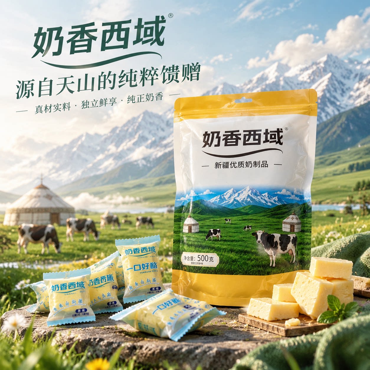 奶香西域一口好酪原味奶酪新疆风味特产牛奶酪糖块醇500g独立包装