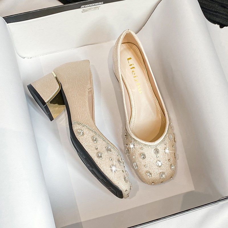 法式晚晚鞋高跟鞋粗跟中跟单鞋女2024年新款春秋季大码女鞋41-43,女鞋,浅口单鞋,淘宝优惠券,粉丝福利购,淘宝优惠卷