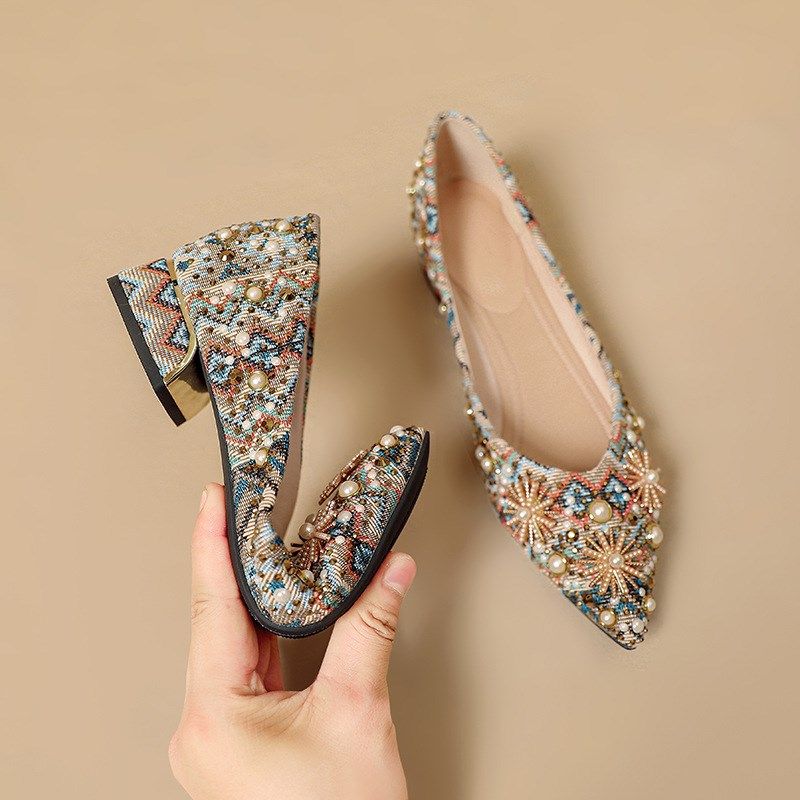 百搭粗跟低跟法式尖头气质单鞋女2025新款春秋配裙子瓢鞋大码女鞋,女鞋,浅口单鞋,淘宝优惠券,粉丝福利购,淘宝优惠卷