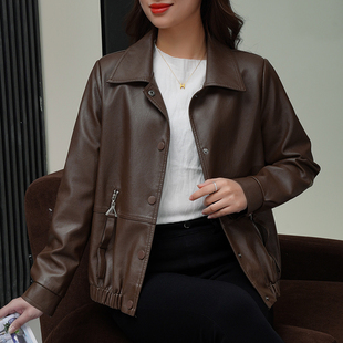 2024新款 休闲时尚 爆款 开衫 外衣 春秋皮衣黑色pu皮夹克短款 外套女款