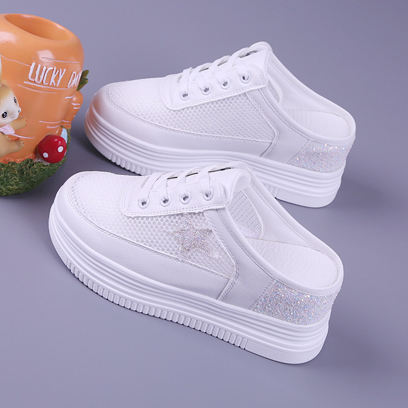 松糕厚底女鞋2021夏季新款镂空透气半拖女网鞋休闲内增高小白鞋女,女鞋,帆布鞋,淘宝优惠券,粉丝福利购,淘宝优惠卷