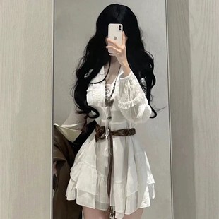 春夏秋小个子长袖连衣裙小白裙新疆云南海边旅游度假沙滩短裙女