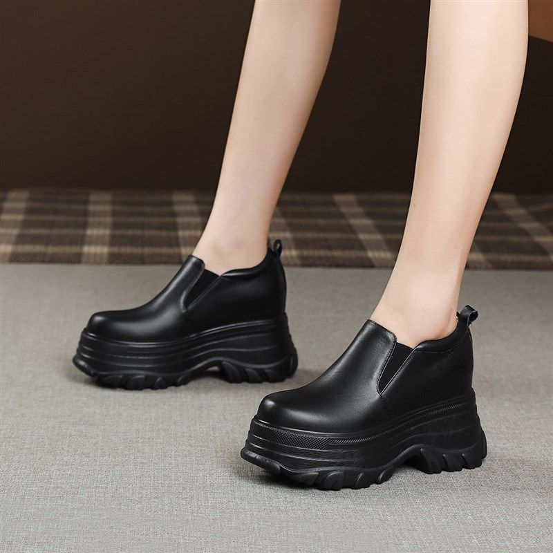 10cm粗跟高跟厚底内增高真皮女单鞋新款英伦风小皮鞋小个子增高鞋,女鞋,松糕（摇摇）鞋,淘宝优惠券,粉丝福利购,淘宝优惠卷